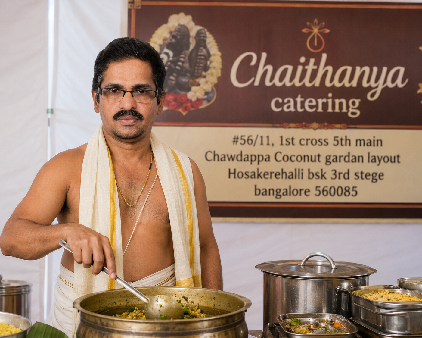 Charcoal cooking by Chaithanya Catering with traditional vegetarian food