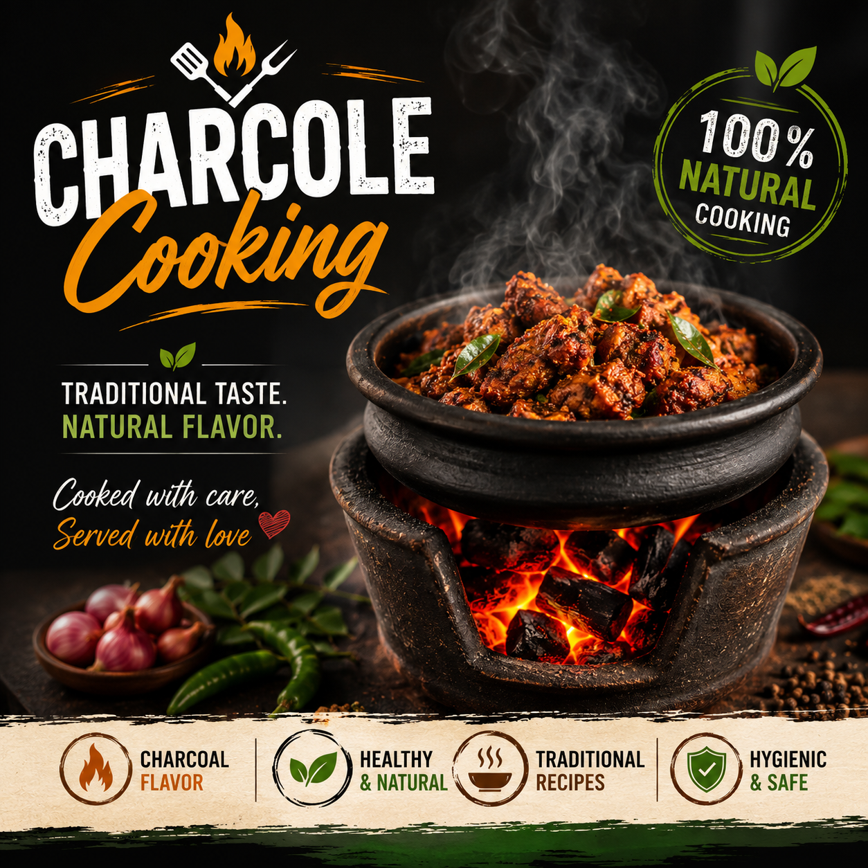 Charcoal cooking by Chaithanya Catering with traditional vegetarian food
